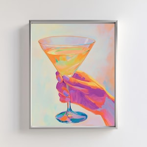 Cocktailglas Digitale kunst | Levendige martini-illustratie voor bardecoratie | Kleurrijke afdrukbare muurkunst voor thuis | Esthetisch barwagen