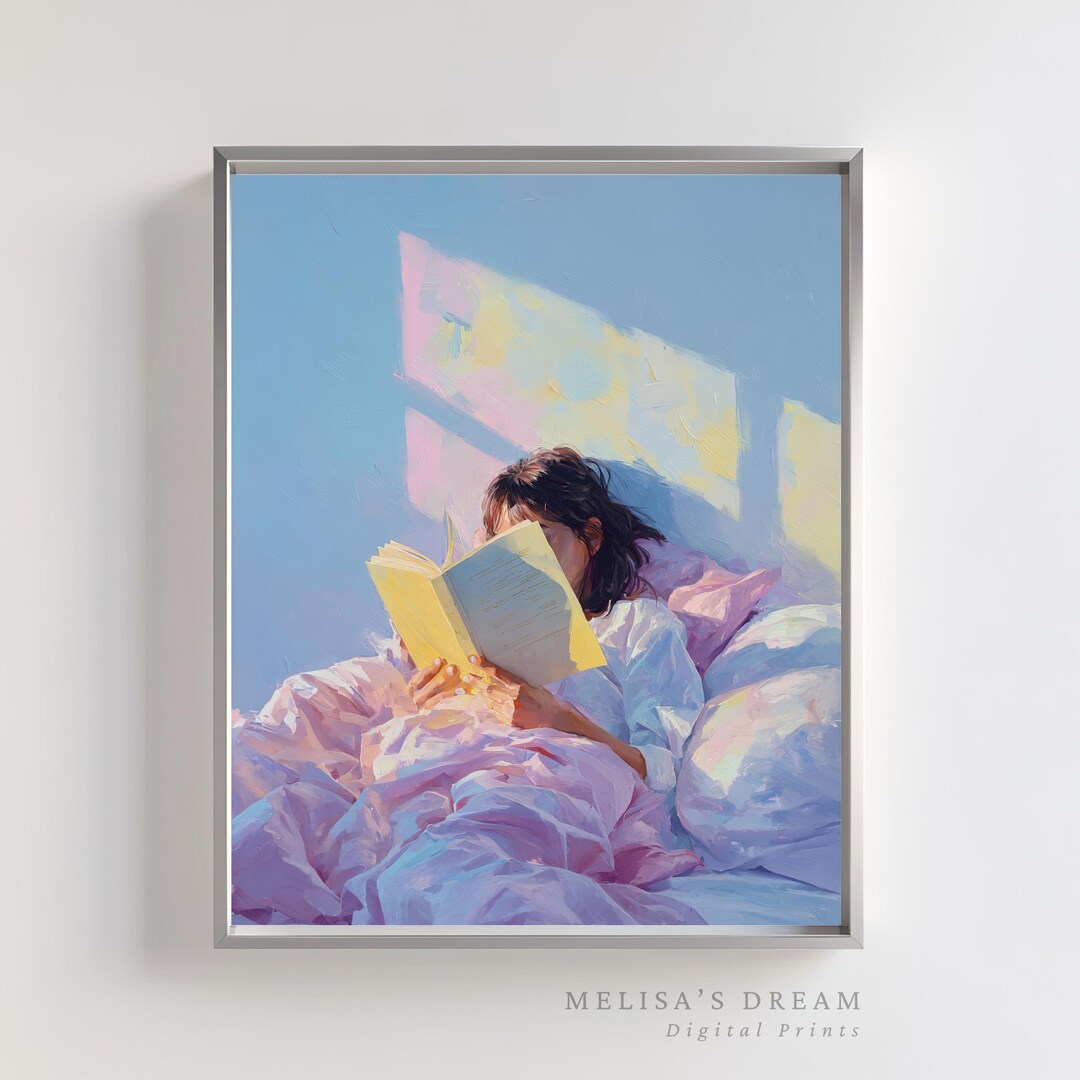 Girl Reading Book Pastel Art Print: Cozy Bedroom Wall Decor (digital ...