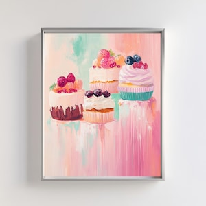 Cupcake Art Print | Dessert Wall Decor | Food Illustration | Sweet Treats Printable | Pastel Cupcake Kitchen Art | Whimsical Baking Decor