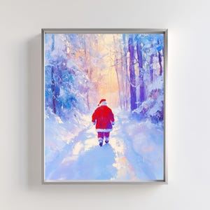 Santa Winter Wonderland Art Printable | Snowy Forest Christmas Decor | Festive Holiday Digital Download | Santa Claus Wall Art | Festive Art