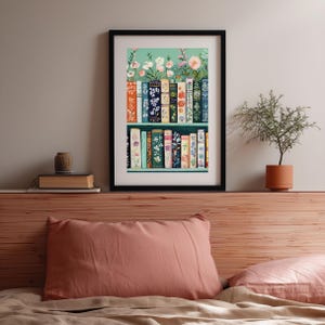 Floral Bookshelf Wall Art: Cottagecore Botanical Print (Digital Download) image 9
