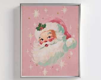 Vintage Santa Art Print | Retro Pastel Christmas Decor (Digital Download)