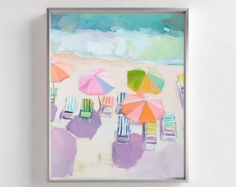 Impresión de sombrilla de playa pastel: Arte mural costero (Descarga digital)