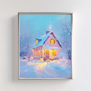 Cozy Christmas Cottage Printable Art | Snowy Winter Wonderland | Festive Holiday Home Decor | Digital Download for Christmas Wall Art