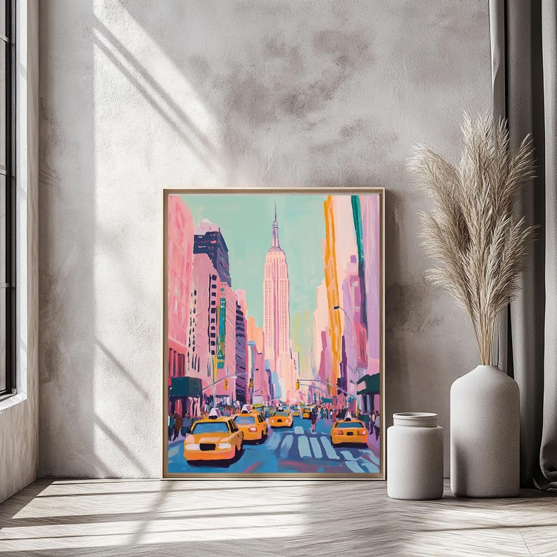 New York City Art Print | Empire State Building Poster | NYC Taxi Wall ...