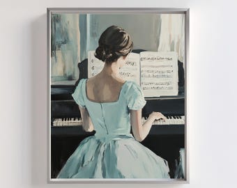 Piano Player Art Print: Elegant Woman, Romantic Music Decor (Digital Download)