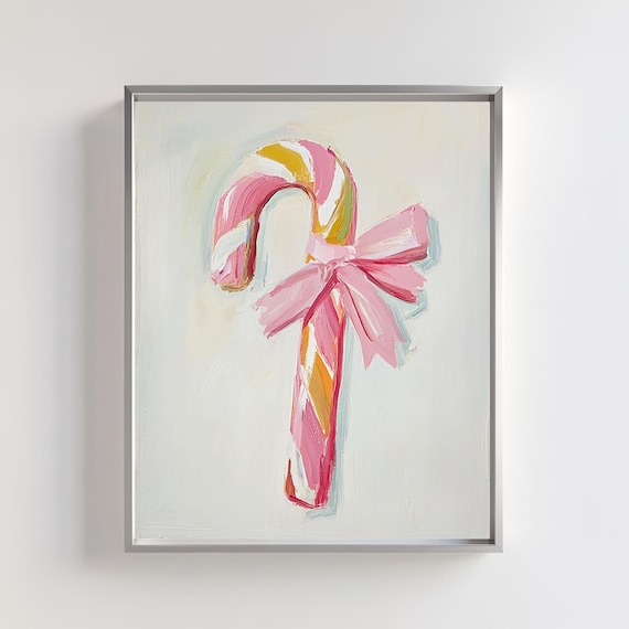 Candy Cane Art Printable: Pink Bow Christmas Decor (Digital Download)