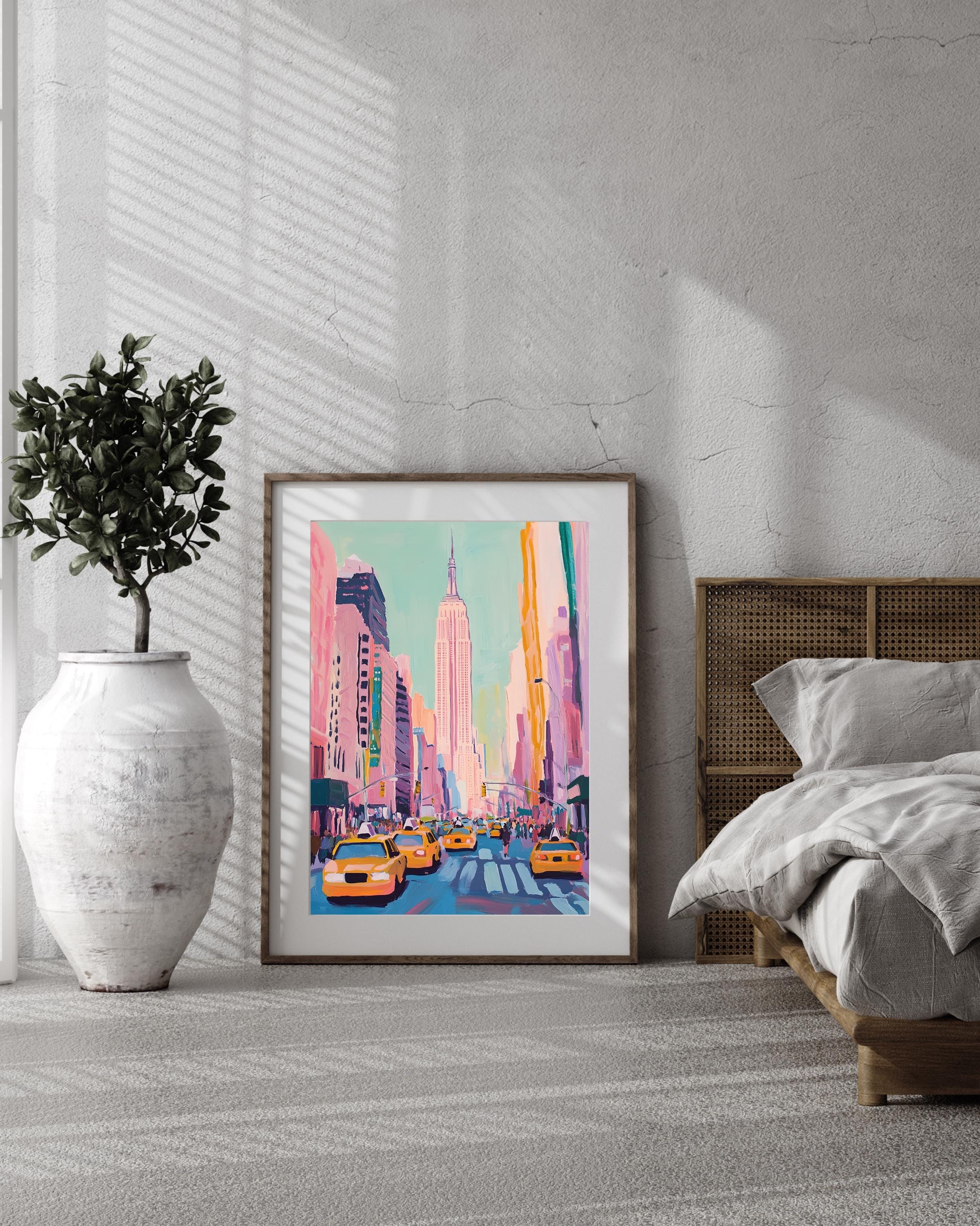 New York City Art Print | Empire State Building Poster | NYC Taxi Wall ...