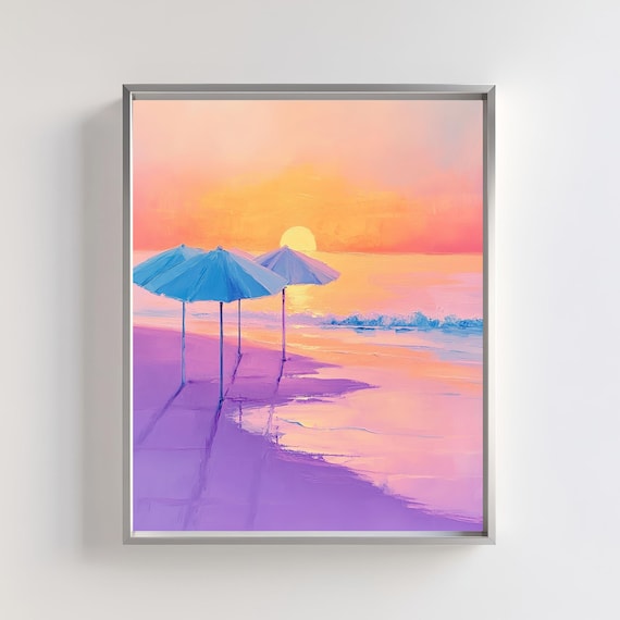 Beach Sunset Art Print: Minimalist Coastal Seaside Scene (Digital Download)