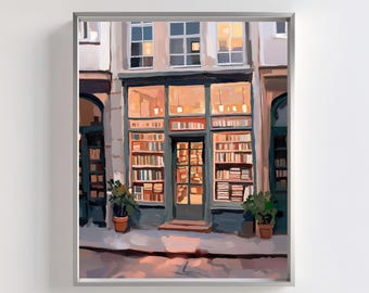 Vintage French Bookstore Print: Cozy Bookshop Wall Art (Digital Download)