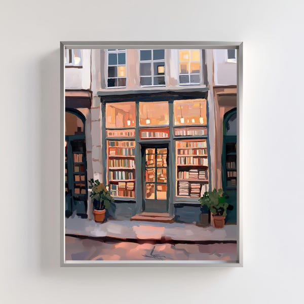 Vintage French Bookstore Print: Cozy Bookshop Wall Art (Digital Download)