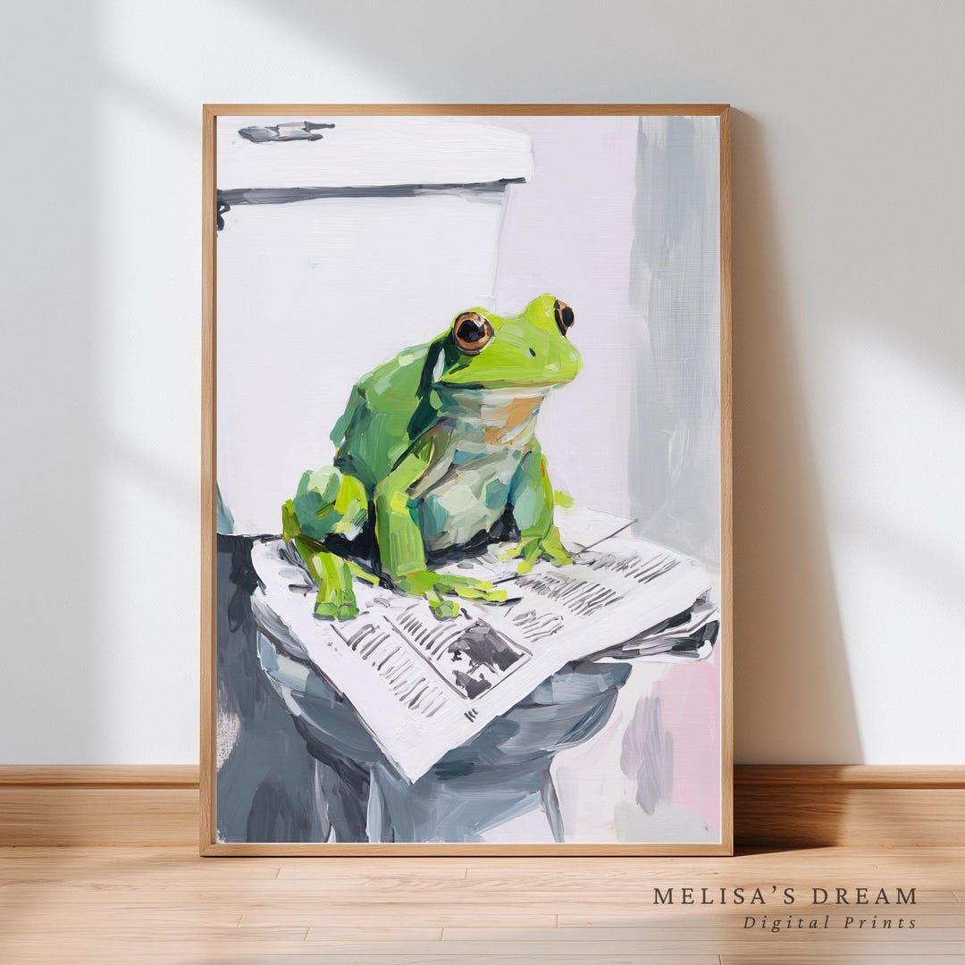 Funny Frog on Toilet Bathroom Print: Quirky Whimsical Wall Art (digital ...
