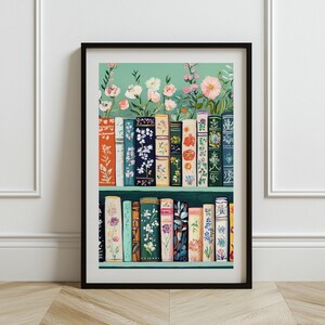 Floral Bookshelf Wall Art: Cottagecore Botanical Print (Digital Download) image 7