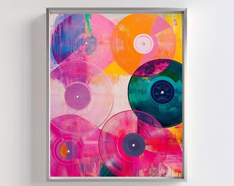 Retro Vinyl Record Art Print: Colorful Pop Music Decor (Digital Download)
