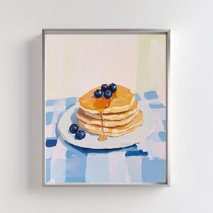 Blueberry Pancake Art Print | Breakfast Wall Decor | Cozy Kitchen Printable | Food Illustration | Pancakes and Syrup Art | Brunch Home Decor