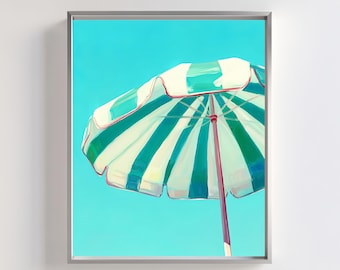 Turquoise Beach Umbrella Art Print: Coastal Summer Wall Decor (Digital Download)