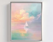 Abstract Sailboat Sunset Print: Pastel Coastal Wall Art (Digital Download)