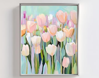 Pastel Tulip Wall Art: Abstract Floral Painting (Digital Download