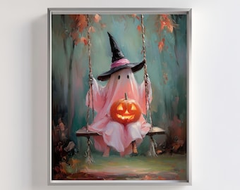 Ghost Witch Halloween Print | Spooky Nursery Art (Digital Download