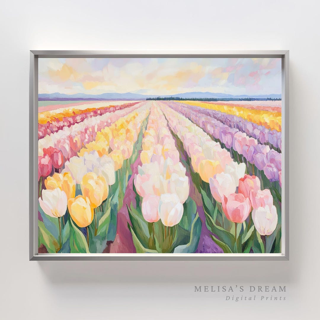 Pastel Tulip Field Art Print: Spring Floral Landscape (digital Download ...