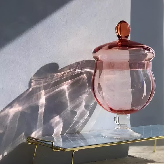 Vintage Style Glass Candy Jars, Blown Glass Container, Multi-color Glass Jars with Lids, Glass Storage Jar