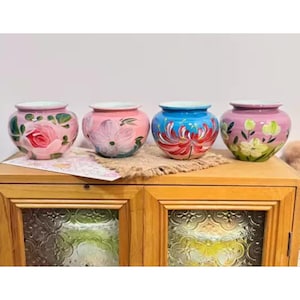 Unique Handmade Ceramic Flower Pot with Hand-painted Flower, Ceramic Plant Pot, Pottery Pot, Ceramic Pot Set, Cottagecore Gardening Decor