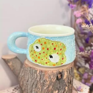 Unique Handmade Ceramic Mug with Hand-painted Sheep Pattern, Ceramic Coffee Cup, Pottery Matcha Cup, Tea Cup, Fairycore Pottery, Cottagecore