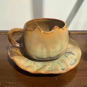 Unique Handmade Ceramic Mug with Kitty Ear Design, Ceramic Coffee Cup with Kiln Transform, Pottery Matcha Cup, Tea Cup, Fairycore Pottery
