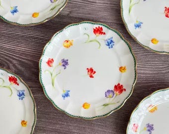 Vintage Porcelain Collectible Plates with Floral Pattern, Ceramic Plate Set, Porcelain Tableware, Birthday Cake Plates