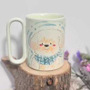 Tazza in ceramica unica fatta a mano con cane dipinto a mano, tazza da caffè in ceramica, tazza da matcha in ceramica, tazza da tè, ceramica natalizia