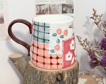 Cottagecore Handmade Ceramic Coffee Mug with Hand-painted Toona Sinensis, Ceramic Coffee Cup, Pottery Tea Cup, Ceramic Gift