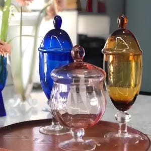 Vintage Style Glass Candy Jars, Blown Glass Container, Multi-color Glass Jars with Lids, Glass Storage Jar image 8