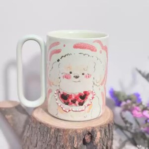 Tazza da caffè in ceramica unica fatta a mano con cane dipinto a mano, tazza in ceramica, tazza da matcha in ceramica, tazza da tè, regalo di Natale in ceramica