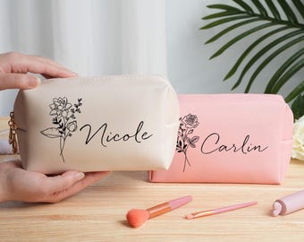 Bolsa de maquillaje personalizada para dama de honor, neceser de cuero, neceser con nombre personalizado, regalo para dama de honor, recuerdo de despedida de soltera, despedida de soltera