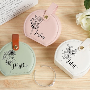 Personalized Bridesmaid Jewelry Box, Birth Flower Travel Jewelry Case, Bridesmaid Gifts for Her, Bachelorette Party Favors, Mothers Day Gift