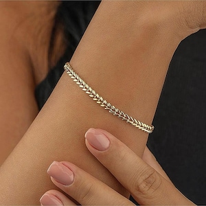 14k gold wheat chain bracelet, 14k gold chain bracelet, gold chain bracelet women, elegant bracelets for women, real gold chain bracelet