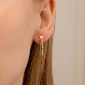 14k gold wheat chain drop earrings, wheat chain earrings, 14k gold drop earrings, gold drop earrings for women, gold chain earrings