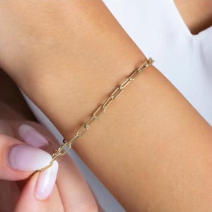 14k gold paperclip bracelet, solid gold paperclip bracelet, paperclip chain bracelet, gold chain bracelet gold paperclip bracelet, chain 14k