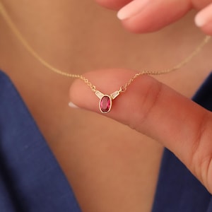 14k gold necklace with Ruby stone, gold necklace with ruby stone , gold necklace with Ruby pendant, gold necklace with red stone, ruby charm