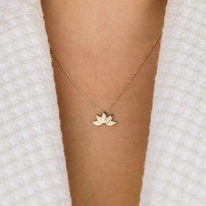 14k gold Lotus necklace, 14k gold necklace with Lotus flower, gold necklace gift for women, mother day necklace, solid gold necklace