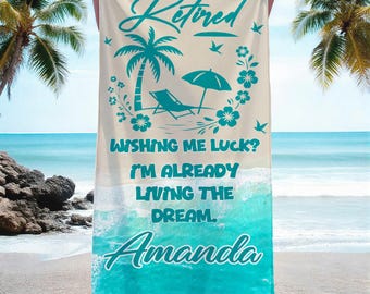 Personalized Retirement Beach Towel,Custom Name Teacher Retirement 2025 Towel,Retirements Gift,Employee Retirement Gifts, Retired Pool Towel
