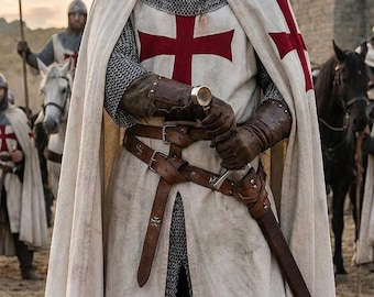Knight Templar Costume Set - Cotton Surcoat & Hooded Cloak, Crusader LARP Gear