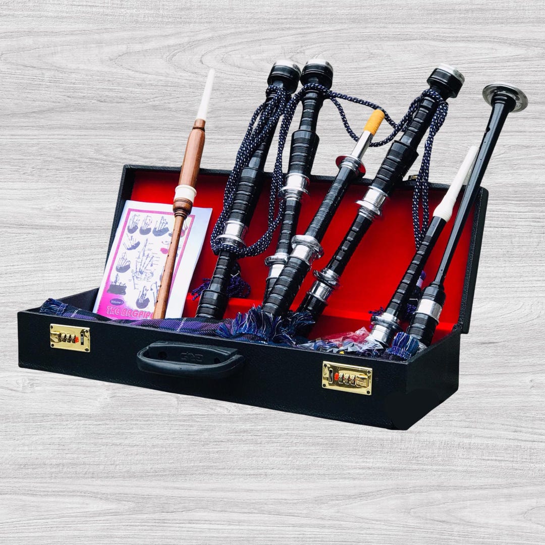 Bagpipe Reeds Set Full Size Scottish Bagpipe Set • Black Rosewood, Silver Mounts ...