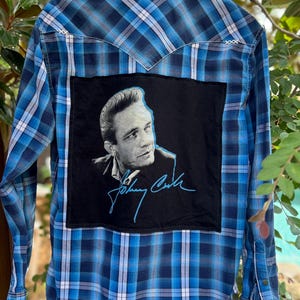 johnny cash dress shirt Flint and Tinder Men's Cash Diamond Snap Western Shirt in Black Rinse, Size S, Denim