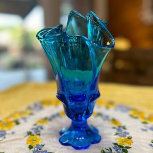Murano Vase Ruffled Blue - Etsy