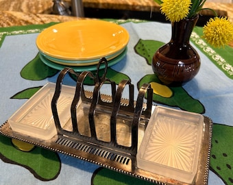 Vintage EPNS Toast Rack with Glass Inserts Made in England | Silver Plate Breakfast Holder | Art Deco Serving Tray | Cottage Kitchen Decor