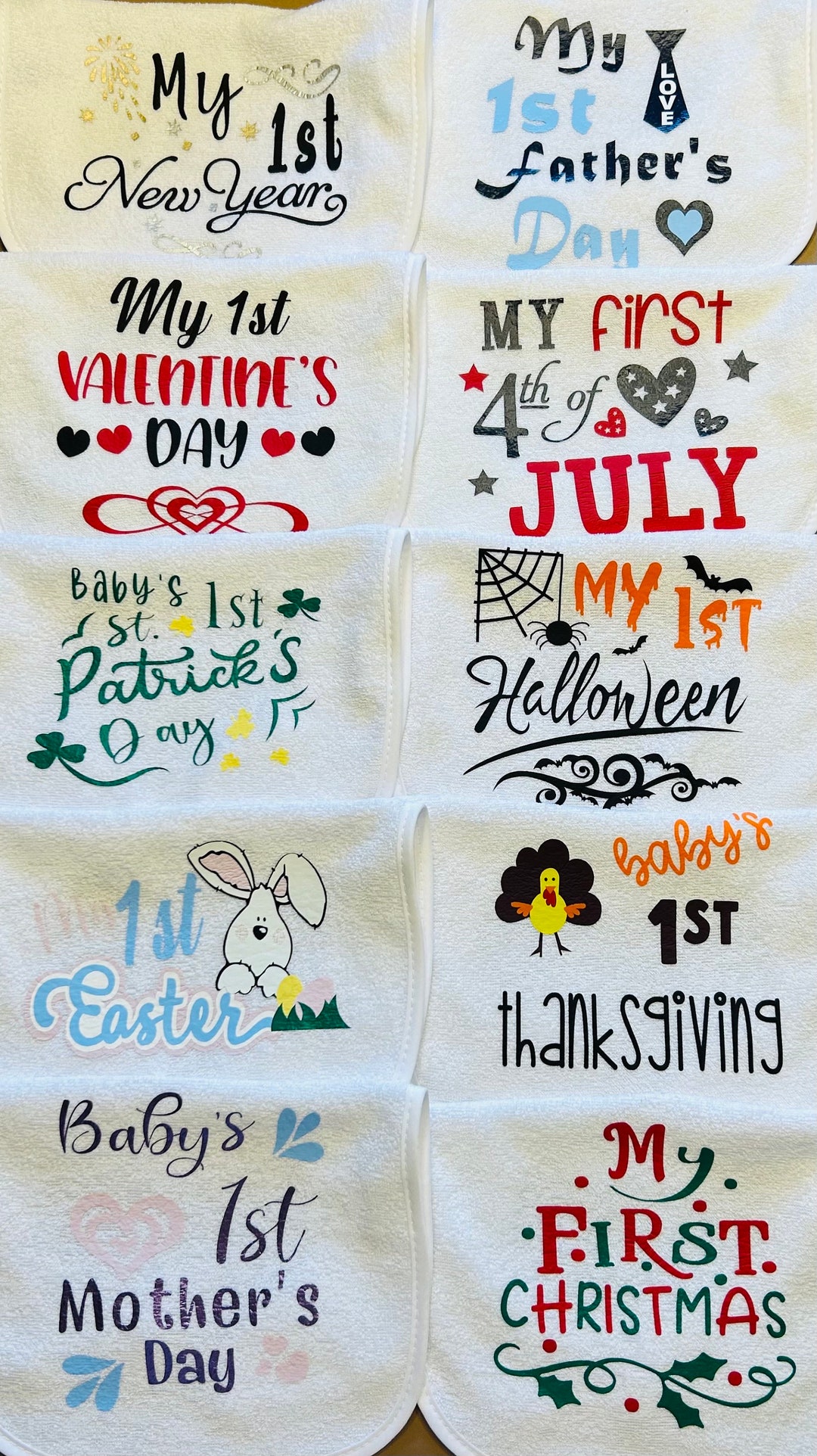 Baby's First Holiday Bib Set of 11, Multicultural Baby Bibs, First Year