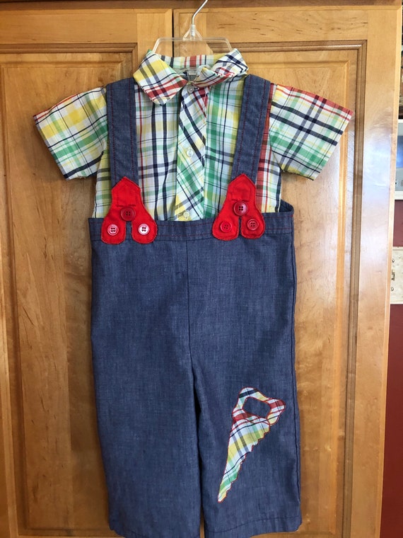 Vintage Boy's 2 Piece Pant Outfit, Multi Color Pla