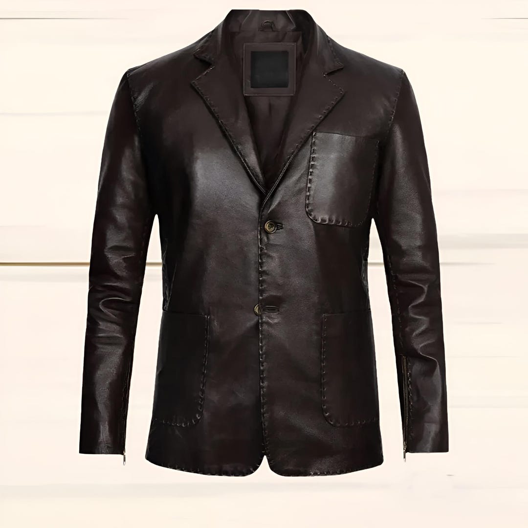 Genuine Men Leather Blazer Men Lambskin Leather Jacket Tailored Formal ...