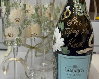 Bridesmaids proposal- wedding toast Champagne Flute for Bride and Bridesmaids . Personalized Champagne Glasses - greens and ivory